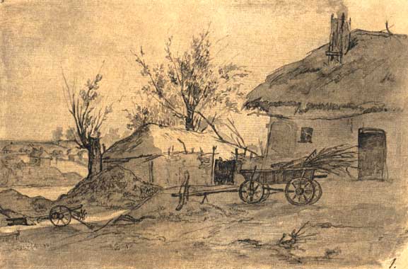 Селянське подвір'я. Акварель. (Квітень - жовтень 1845).