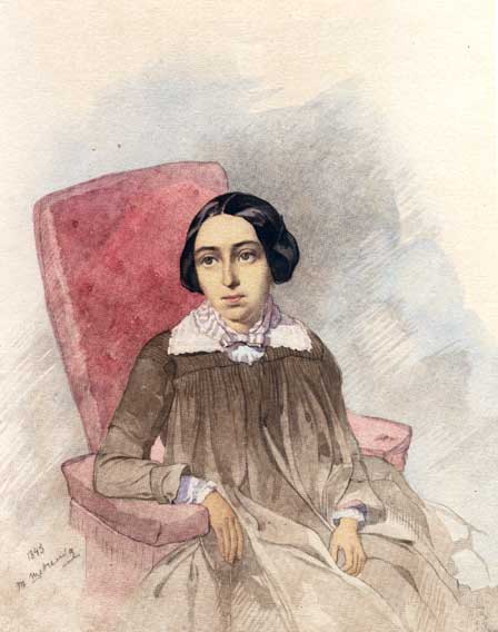 Портрет невідомої в коричневому вбранні. Акварель. 1845.