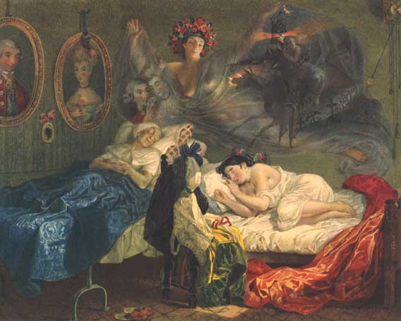 Сон бабусi i внучки. Копiя з акварелi К.П. Брюллова. Акварель. (1839 - 1840).