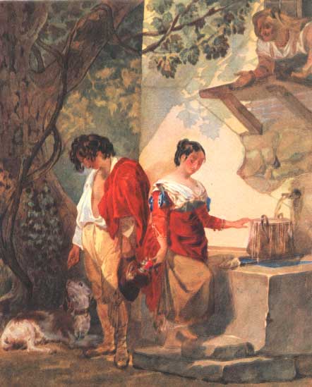 Перерване побачення. Копiя з акварелi К.П. Брюллова. Акварель. (1839 - 1840).