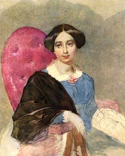 Портрет невідомої в блакитному вбранні. Акварель. (Квітень 1845 - квітень 1846).